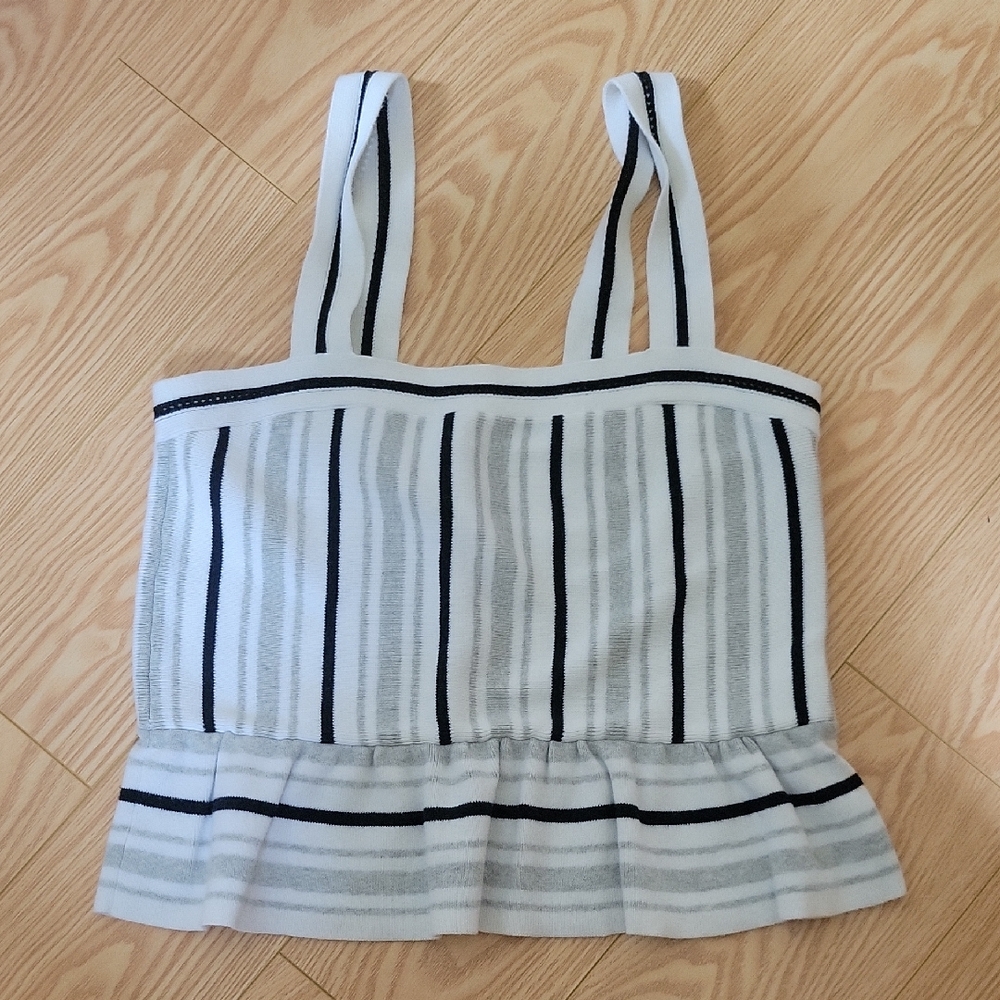 Banana Republic Gray and White Sleeveless Bustier Peplum Tank Top